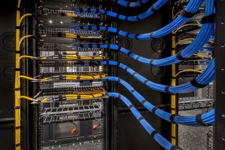 A server room showing structured cabling code compliance.